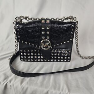 Michael Kors leather Black Studded Shoulder Bag,or Crossbody Bag Silver Hardwar